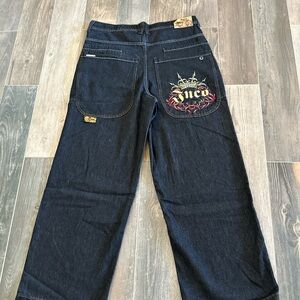 JNCO Black Relaxed Jeans with Bold Back Pocket Design